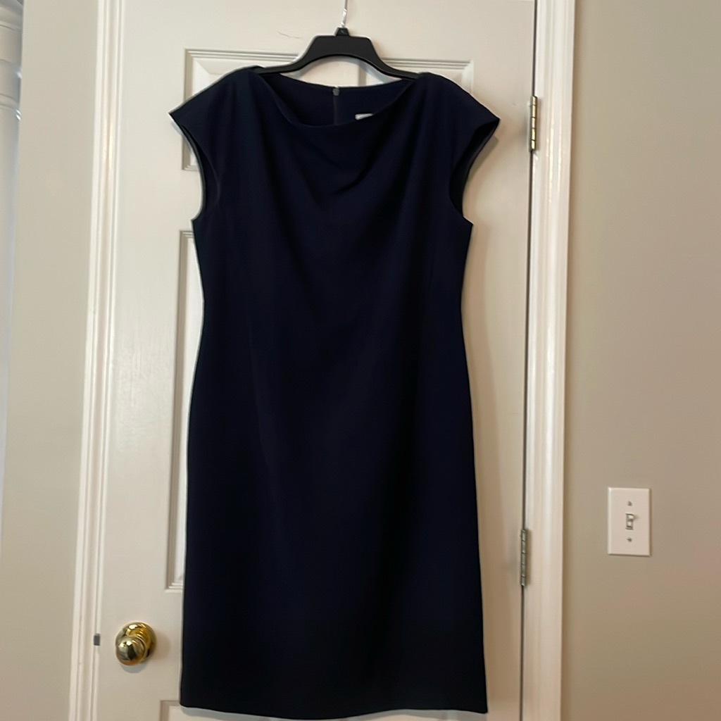 Navy Mm Lafleur Cap-Sleeve Dress, Size 12